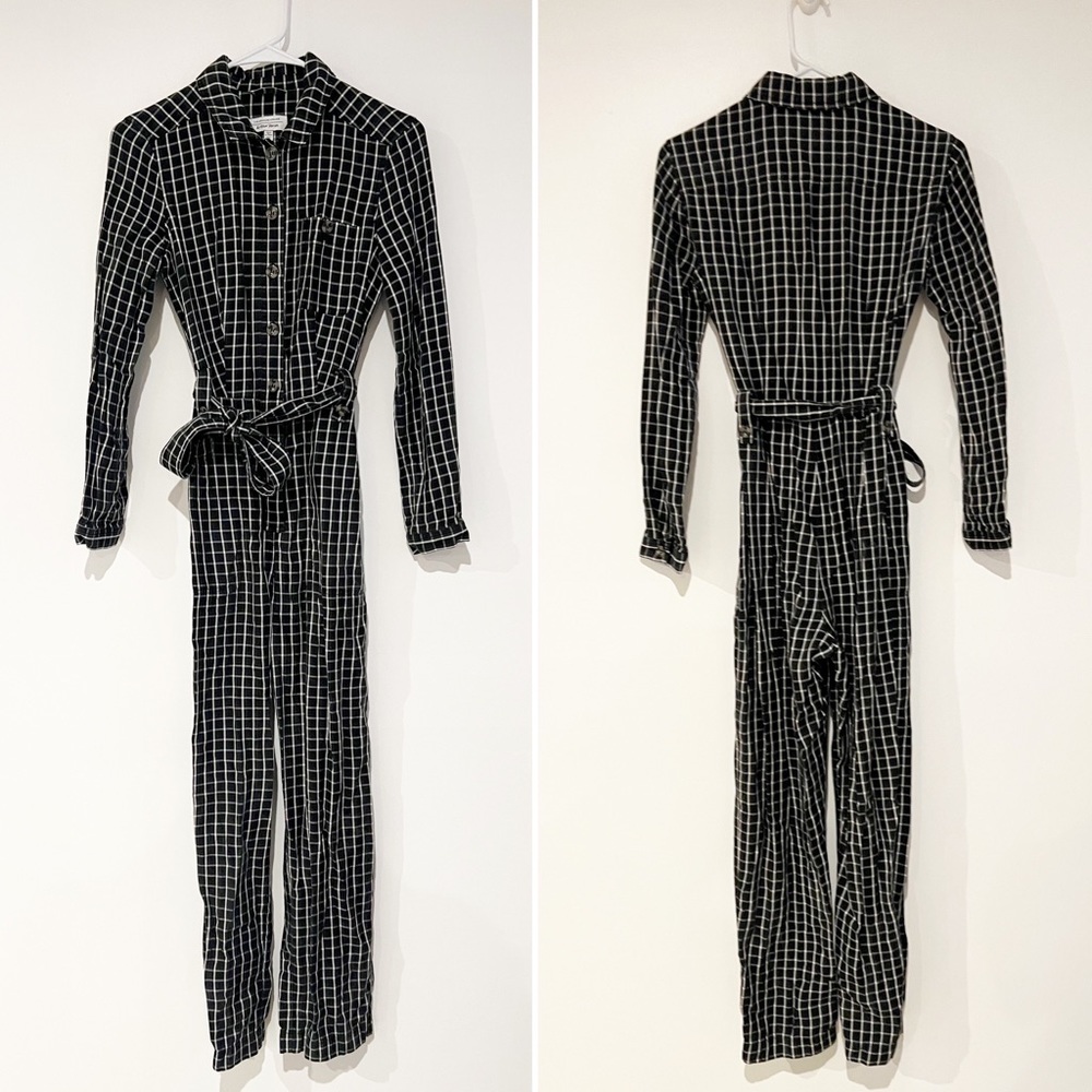 & Other Stories Plaid Windowpane Belted Button Up Lyocell Jumpsuit size 2